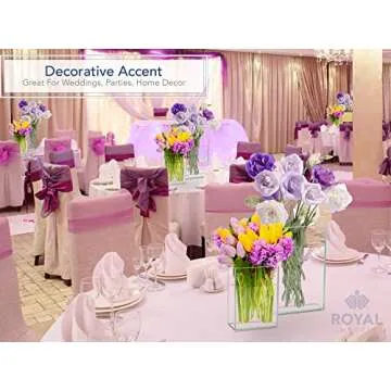 Royal Imports Flower Glass Vase Decorative Centerpiece for Home or Wedding by Royal Imports - Flat Rectangle Plate Glass, 7" W x 10" H, Clear