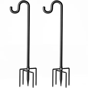 76" Shepherds Hooks for Outdoor, Extra Thick Bird Feeder Pole with 5 Prong Base, Adjustable Shepards...
