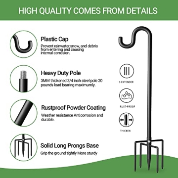 76 Inch Adjustable Shepherds Hooks with 5 Prong Base