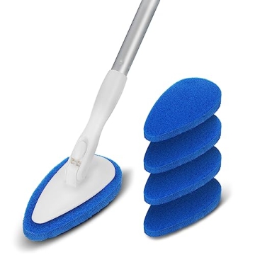 Qaestfy Shower Bathtub Tub Tile Scrubber Cleaning Brush with 51'' Handle and 5 Non-Scratch Scouring ...