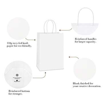BagDream Gift Bags 100Pcs 5.25x3x8 Small Paper Gift Bags with Handles Bulk, White Kraft Paper Bags for Party favor, Retail Merchandise Grocery Sack Bags