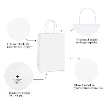 BagDream Gift Bags 100Pcs 5.25x3x8 Small Paper Gift Bags with Handles Bulk, White Kraft Paper Bags for Party favor, Retail Merchandise Grocery Sack Bags