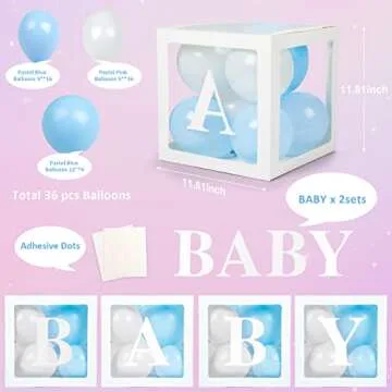 Voircoloria Baby Boxes with Letters for Baby Shower, 4 Transparent Balloon Boxes with Letters for Ge...
