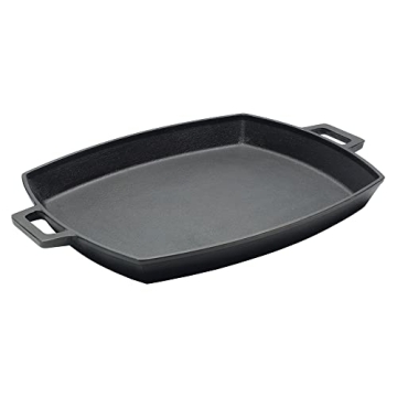 Bayou Classic 7471 Cast Iron Shallow Pan for Grilling and Baking Features Wide Loop Handles