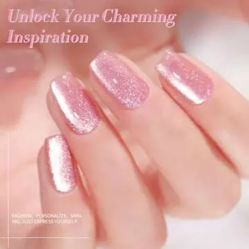 Born Pretty Cat Magnetic Eye Gel Nail Polish, Jelly Pink Glitter Cat Magnetic Gel Nail Polish, Holographic Magnetic Nail Polish for Nail Art Manicure Salon DIY at Home 15ML