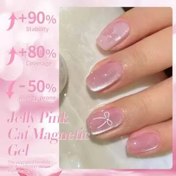 Born Pretty Cat Magnetic Eye Gel Nail Polish, Jelly Pink Glitter Cat Magnetic Gel Nail Polish, Holographic Magnetic Nail Polish for Nail Art Manicure Salon DIY at Home 15ML