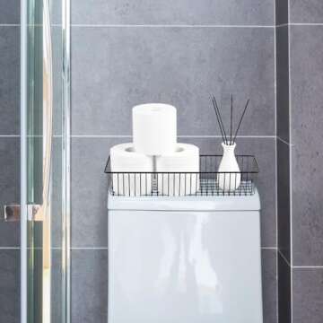 Sheechung Farmhouse Decor Metal Wire Storage Organizer Bin Basket(2 Pack) - Rustic Toilet Paper Holder - Storage Organizer for Bathroom, kitchen cabinets,Pantry, Laundry Room, Closets, Garage (Black)