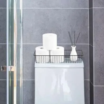 Sheechung Farmhouse Decor Metal Wire Storage Organizer Bin Basket(2 Pack) - Rustic Toilet Paper Holder - Storage Organizer for Bathroom, kitchen cabinets,Pantry, Laundry Room, Closets, Garage (Black)