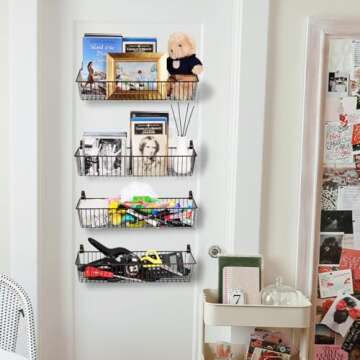 Sheechung Farmhouse Decor Metal Wire Storage Organizer Bin Basket(2 Pack) - Rustic Toilet Paper Holder - Storage Organizer for Bathroom, kitchen cabinets,Pantry, Laundry Room, Closets, Garage (Black)