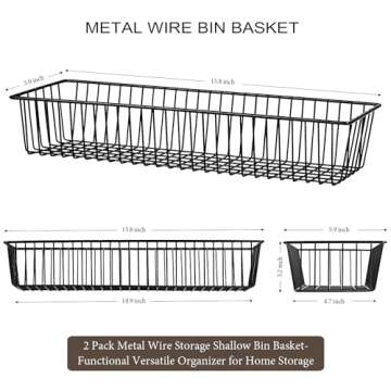 Sheechung Farmhouse Decor Metal Wire Storage Organizer Bin Basket(2 Pack) - Rustic Toilet Paper Holder - Storage Organizer for Bathroom, kitchen cabinets,Pantry, Laundry Room, Closets, Garage (Black)