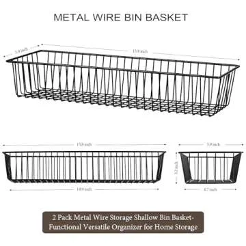 Sheechung Farmhouse Decor Metal Wire Storage Organizer Bin Basket(2 Pack) - Rustic Toilet Paper Holder - Storage Organizer for Bathroom, kitchen cabinets,Pantry, Laundry Room, Closets, Garage (Black)