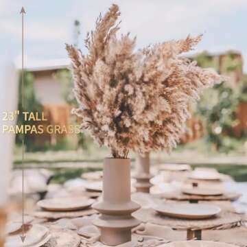 SREED 20 Pcs 23 Inch Tall Fluffy Pampas Grass XL Size Brown Dry Pompous Grass Decor Wedding Flower Boho Decor Natural Pompas Flower Bouquet (Brown, 23 inch)