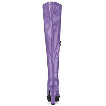 Allegra K Women's Platform Boots Chunky Heel Purple Over Knee High Boots 9.5 M US