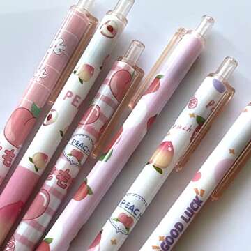 sencoo 5 pack Gel Pens Retractable Black Ink Rollerball Pens Students Stationery Fruit Peach Office ...