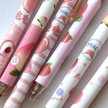 sencoo 5 pack Gel Pens Retractable Black Ink Rollerball Pens Students Stationery Fruit Peach Office Pens School Prize Girl Gift Pens