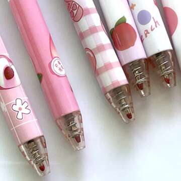 sencoo 5 pack Gel Pens Retractable Black Ink Rollerball Pens Students Stationery Fruit Peach Office Pens School Prize Girl Gift Pens