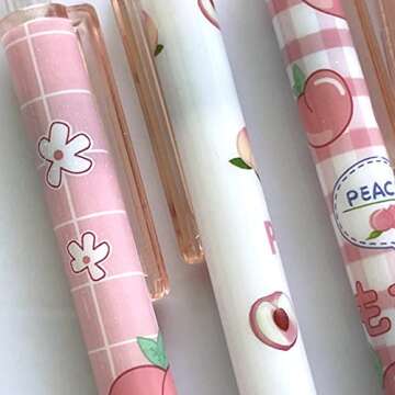 sencoo 5 pack Gel Pens Retractable Black Ink Rollerball Pens Students Stationery Fruit Peach Office Pens School Prize Girl Gift Pens