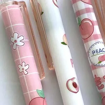 sencoo 5 pack Gel Pens Retractable Black Ink Rollerball Pens Students Stationery Fruit Peach Office Pens School Prize Girl Gift Pens