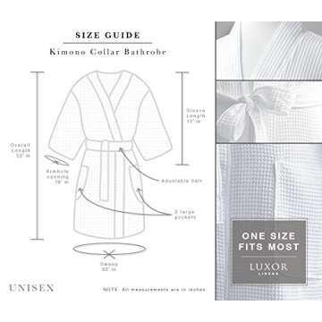 LUXA HOUSE - Waffle Bathrobe - 100% Egyptian Cotton - Unisex/One Size Fits Most - White - 1 Piece