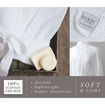LUXA HOUSE - Waffle Bathrobe - 100% Egyptian Cotton - Unisex/One Size Fits Most - White - 1 Piece