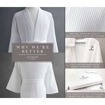 LUXA HOUSE - Waffle Bathrobe - 100% Egyptian Cotton - Unisex/One Size Fits Most - White - 1 Piece