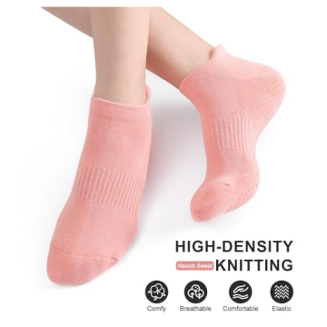Breslatte Grip Socks Pilates Hospital Socks with Grips for Women Gripper Socks Non Slip Socks 3pair black pink grey, One Size