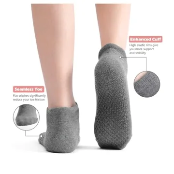 Breslatte Grip Socks Pilates Hospital Socks with Grips for Women Gripper Socks Non Slip Socks 3pair black pink grey, One Size