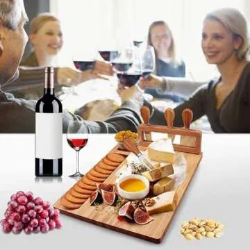Widousy Bamboo Cheese Board Set, Cheese Tray, Charcuterie Board and Serving Meat Platter with 4 Stainless Steel Cheese Knives, Ideal for Wedding Gifts Christmas Birthday Party (14''x11'')