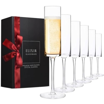 ELIXIR GLASSWARE Champagne Flutes - 6 oz - Set of 6 Edge Champagne Glasses - Modern & Elegant Crysta...