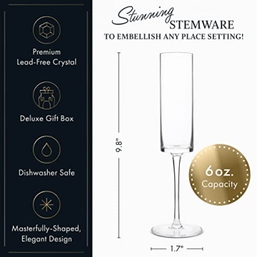 ELIXIR Glassware Beautiful Champagne Flutes Set of 6