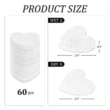 60-Count Kickleen Compressed Cellulose Heart Shape Facial Sponges | 100% Natural Cosmetic Spa Sponges for Facial Cleansing | Exfoliating | Makeup and Mask Removal | Reusable |Skin Massage (White)