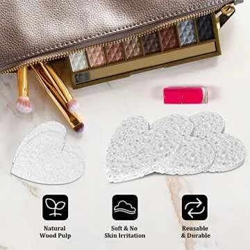 60-Count Kickleen Compressed Cellulose Heart Shape Facial Sponges | 100% Natural Cosmetic Spa Sponges for Facial Cleansing | Exfoliating | Makeup and Mask Removal | Reusable |Skin Massage (White)