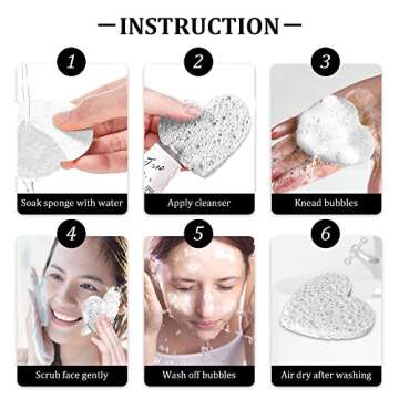 60-Count Kickleen Compressed Cellulose Heart Shape Facial Sponges | 100% Natural Cosmetic Spa Sponges for Facial Cleansing | Exfoliating | Makeup and Mask Removal | Reusable |Skin Massage (White)