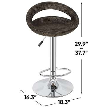 SUPER DEAL Adjustable Pub Wicker Barstool All Weather Patio Bar Stool Indoor/Outdoor w/Gas Lift 25-34 inch, Open Back and Chrome Steel Footrest