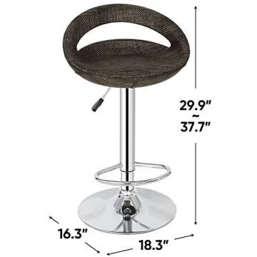 SUPER DEAL Adjustable Pub Wicker Barstool All Weather Patio Bar Stool Indoor/Outdoor w/Gas Lift 25-34 inch, Open Back and Chrome Steel Footrest