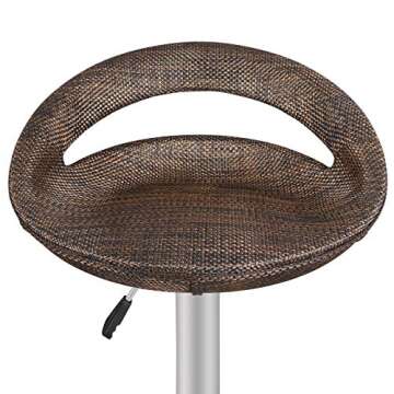 SUPER DEAL Adjustable Pub Wicker Barstool All Weather Patio Bar Stool Indoor/Outdoor w/Gas Lift 25-34 inch, Open Back and Chrome Steel Footrest