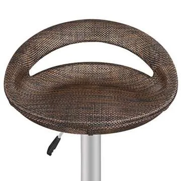 SUPER DEAL Adjustable Pub Wicker Barstool All Weather Patio Bar Stool Indoor/Outdoor w/Gas Lift 25-34 inch, Open Back and Chrome Steel Footrest