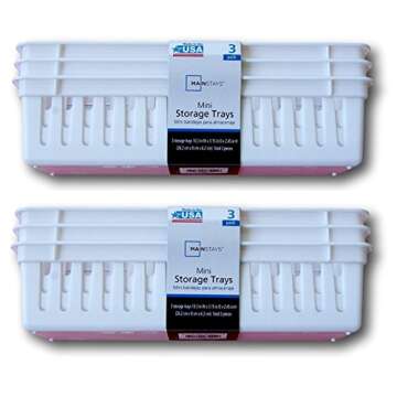 Mainstays Slim Plastic Storage Trays Baskets in White- Set of 6