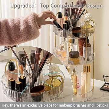 shuang qing 360° Rotating Makeup Organizer, High-Capacity Bathroom Countertop Vanity Organizers, 3 Tier Spinning Skincare Storage, for Perfume/Cosmetic/Makeup Brushes/Lotion（Clear）