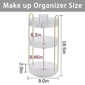 shuang qing 360° Rotating Makeup Organizer, High-Capacity Bathroom Countertop Vanity Organizers, 3 Tier Spinning Skincare Storage, for Perfume/Cosmetic/Makeup Brushes/Lotion（Clear）