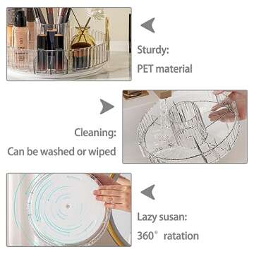 shuang qing 360° Rotating Makeup Organizer, High-Capacity Bathroom Countertop Vanity Organizers, 3 Tier Spinning Skincare Storage, for Perfume/Cosmetic/Makeup Brushes/Lotion（Clear）