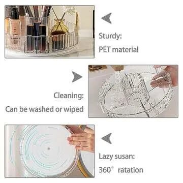 shuang qing 360° Rotating Makeup Organizer, High-Capacity Bathroom Countertop Vanity Organizers, 3 Tier Spinning Skincare Storage, for Perfume/Cosmetic/Makeup Brushes/Lotion（Clear）
