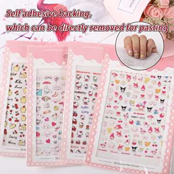 Cute Nail Stickers Cartoon Nail Art Stickers for Nail Art Decoration DIY, Kawaii Nail Charms Nail Decals for Women Kids Girls
