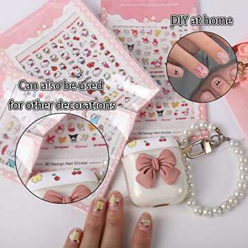 Cute Nail Stickers Cartoon Nail Art Stickers for Nail Art Decoration DIY, Kawaii Nail Charms Nail Decals for Women Kids Girls