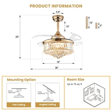 Elegant CROSSIO Crystal Ceiling Fan Light with Remote Control