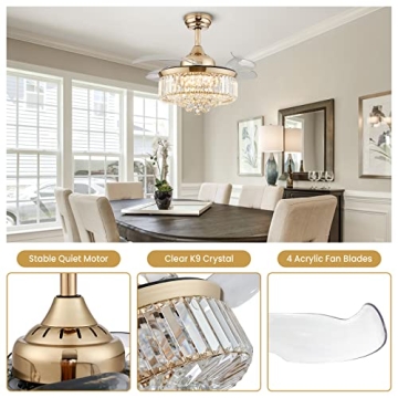 Elegant CROSSIO Crystal Ceiling Fan Light with Remote Control