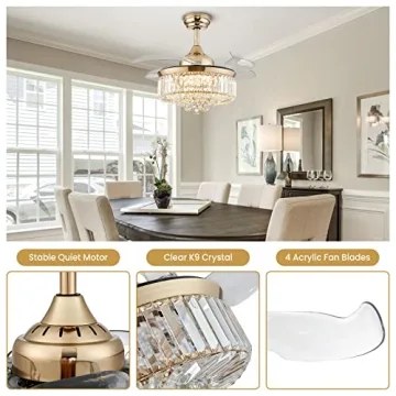 Elegant CROSSIO Crystal Ceiling Fan Light with Remote Control