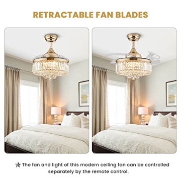 Elegant CROSSIO Crystal Ceiling Fan Light with Remote Control