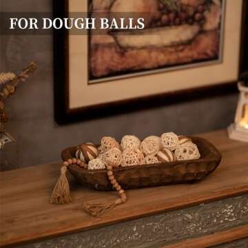 Hanobe Decorative Wood Dough Bowl: Wooden Centerpiece Table Decorations Natural Candle Holder Tray D...