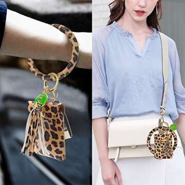 Takyu Keychain Bracelet, Leather Wristlet Keychain Bracelet with Tassel for Women